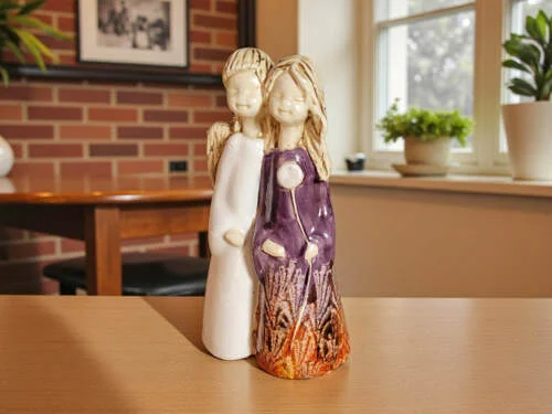 Anioły Apple & Ella Art - biało szare -  18 x 10 cm figurka dekoracyjna gipsowa