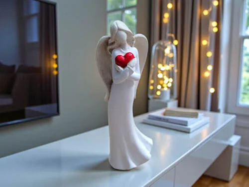 Aniołek Ayla z sercem - biały -  15 x 7.5 cm figurka dekoracyjna gipsowa