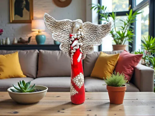 Anioł Dorothy - czerwony -  45 x 30 cm figurka dekoracyjna gipsowa