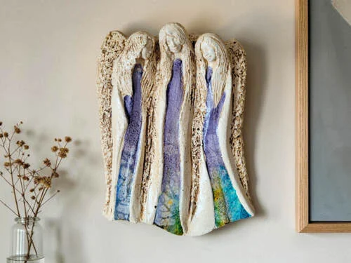 Anioły Wiara Nadzieja Miłość - szare -  28 x 20 cm figurka dekoracyjna gipsowa