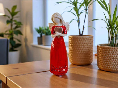 Aniołek z sercem - czerwony -  15 x 7.5 cm figurka dekoracyjna gipsowa