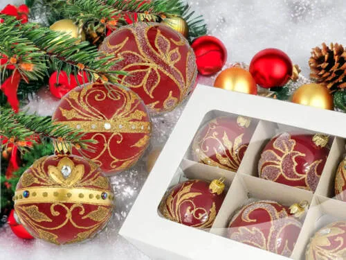 Bombki Królewski mix na czerwonej porcelanie -  80 mm  bombki choinkowe szklane 6 szt