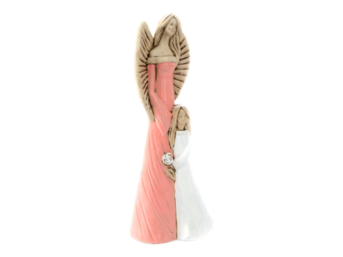 Anioł Hannah & Evelyn - łososiowy -  32 x 15 cm figurka dekoracyjna gipsowa