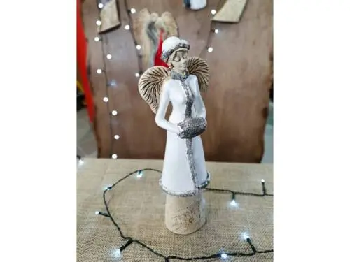 Anioł Gia - biały -  35 x 15 cm figurka dekoracyjna gipsowa