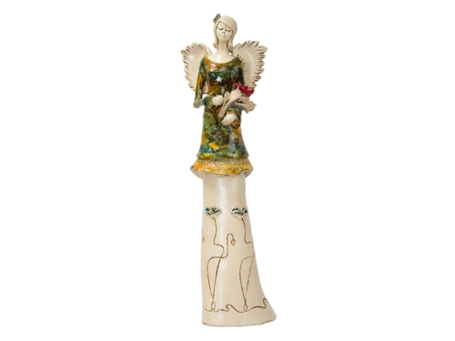 Anioł Mia - zielono żółty -  40 x 16 cm figurka dekoracyjna gipsowa