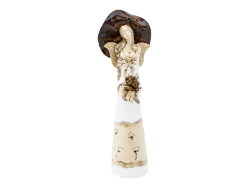 Anioł Mabel - biały z brązem -  47 x 18 cm figurka dekoracyjna gipsowa