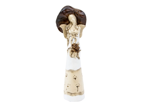 Anioł Mabel - biały z brązem -  47 x 18 cm figurka dekoracyjna gipsowa