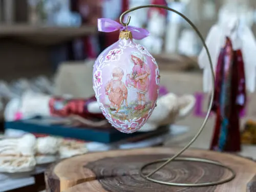 Jajko pisanka faberge - dziewczynka chłopiec -  ozdoba wielkanocna szklana