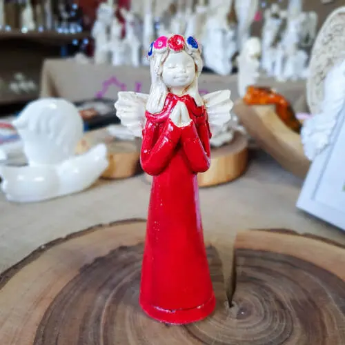 Aniołek Eva - czerwony -  15 cm figurka dekoracyjna gipsowa