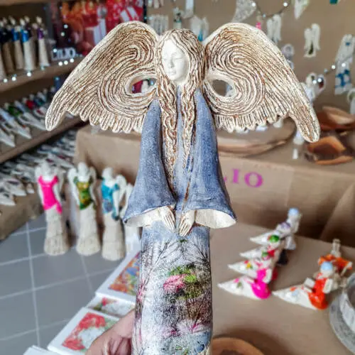 Anioł Clara Art Leaf - szary  -  40 x 28 cm figurka dekoracyjna gipsowa