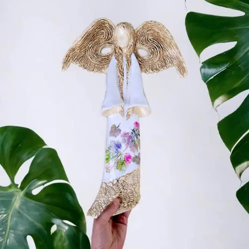 Anioł Clara Art Leaf - biała -  40 x 28 cm figurka dekoracyjna gipsowa