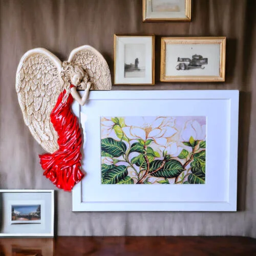 Andrea + Ramka Prosta - czerwona lewa -  13 x 18 cm figurka dekoracyjna gipsowa