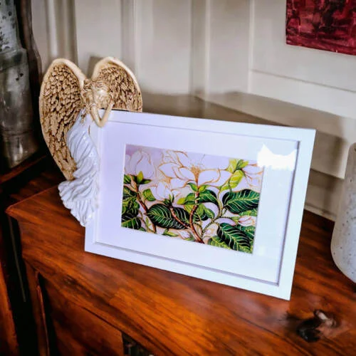 Andrea + Ramka Prosta - biała lewa -  19 x 11 cm figurka dekoracyjna gipsowa