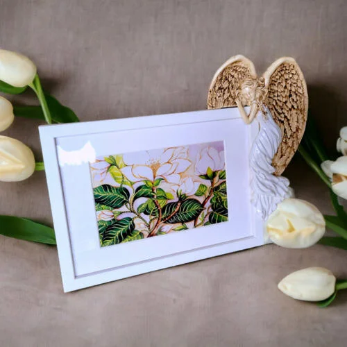 Andrea + Ramka Prosta - biała prawa -  19 x 11 cm figurka dekoracyjna gipsowa