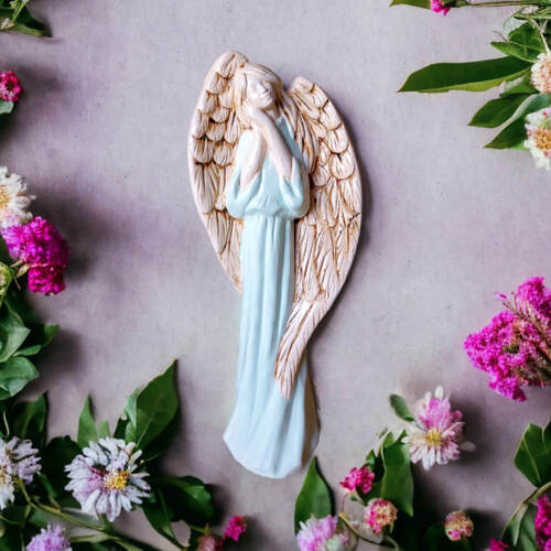 Anioł Gabriel - seledyn - 40 x 18 cm figurka dekoracyjna gipsowa