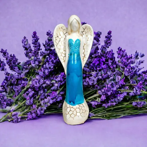 Anioł Emily - turkus -  22 x 9 cm figurka dekoracyjna gipsowa