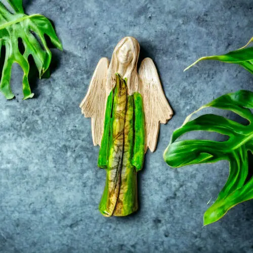 Anioł Julia Art Leaf - zielony -  27 x 14 cm figurka dekoracyjna gipsowa