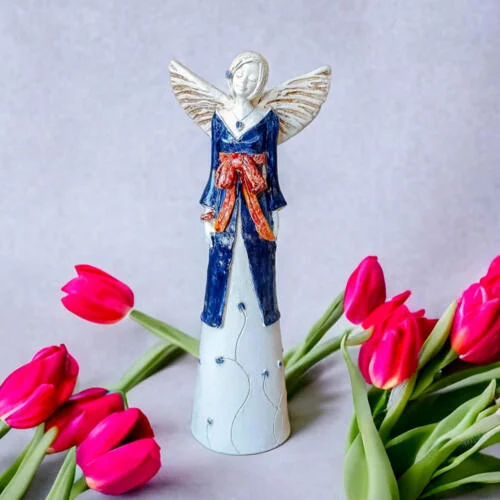 Anioł Lily - granat z brązem -  35 x 15 cm figurka dekoracyjna gipsowa