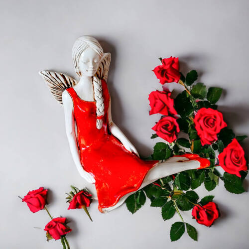 Figurka anioła Matilda - czerwona -  15 cm figurka dekoracyjna gipsowa