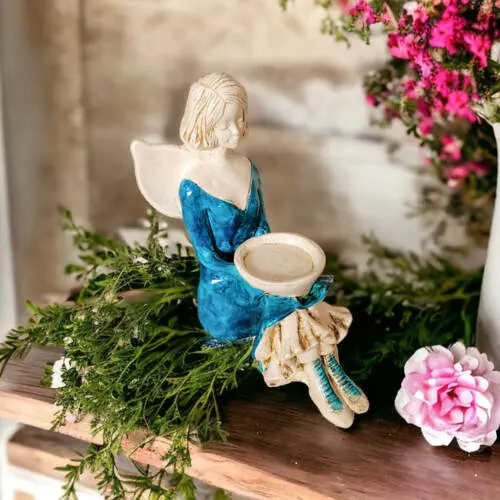 Aniołek Marion - turkusowy -  15 cm figurka dekoracyjna gipsowa