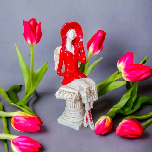 Aniołek Megan - czerwony -  20 x 9 cm figurka dekoracyjna gipsowa