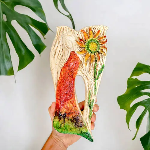 Anioł Xenylla Art Leaf- pomarańcz -  figurka dekoracyjna gipsowa
