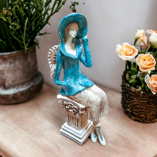 Aniołek Megan - turkus -  20 x 9 cm figurka dekoracyjna gipsowa