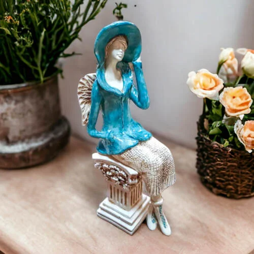 Aniołek Megan - turkus -  20 x 9 cm figurka dekoracyjna gipsowa