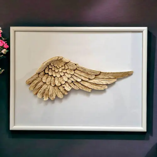 Prawe Skrzydło Anioła + ramka - wiszące -  30 x 40 cm figurka dekoracyjna gipsowa