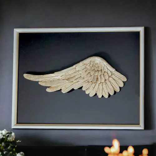 Lewe Skrzydło Anioła + ramka 30x40 - ciemna - wiszące -  30 x 40 cm figurka dekoracyjna gipsowa