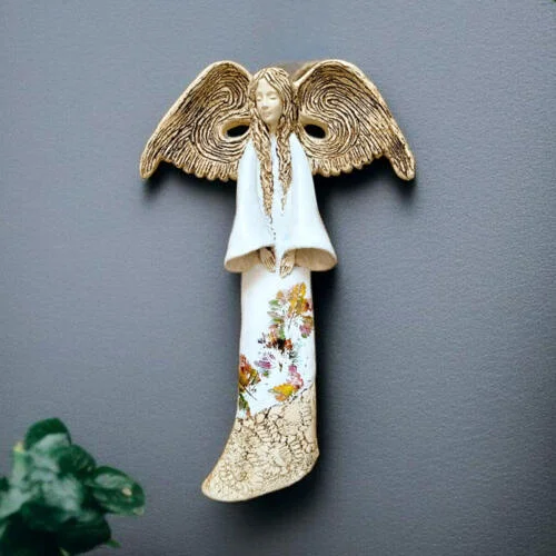 Anioł Clara Art Leaf - biała -  40 x 28 cm figurka dekoracyjna gipsowa