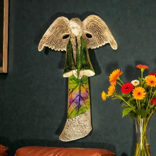 Anioł Clara Art Leaf - zielony -  40 x 28 cm figurka dekoracyjna gipsowa