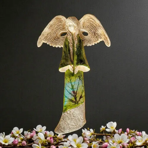 Anioł Clara Art Leaf - zielony -  40 x 28 cm figurka dekoracyjna gipsowa