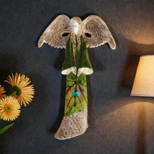 Anioł Clara Art Leaf - zielony -  40 x 28 cm figurka dekoracyjna gipsowa