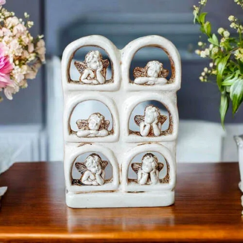 Aniołki w okienku na szczęście - małe -  13.5 x 9.5 cm figurka dekoracyjna gipsowa