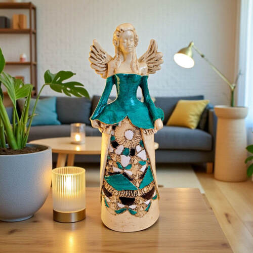 Anioł Anna - turkus -  35 x 15 cm figurka dekoracyjna gipsowa
