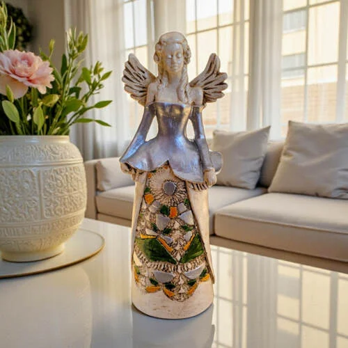 Anioł Anna - srebrny -  35 x 15 cm figurka dekoracyjna gipsowa