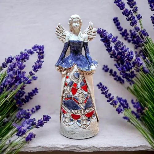 Anioł Anna - szary fiolet -  35 x 15 cm figurka dekoracyjna gipsowa