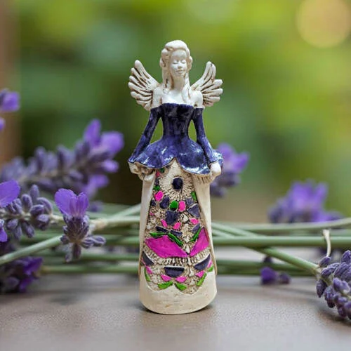 Anioł Anna - szary fiolet -  35 x 15 cm figurka dekoracyjna gipsowa