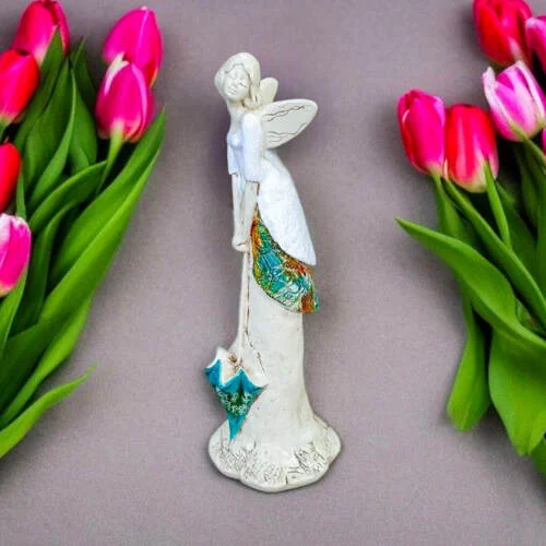 Anioł Annabel - biały mix -  35 x 15 cm figurka dekoracyjna gipsowa