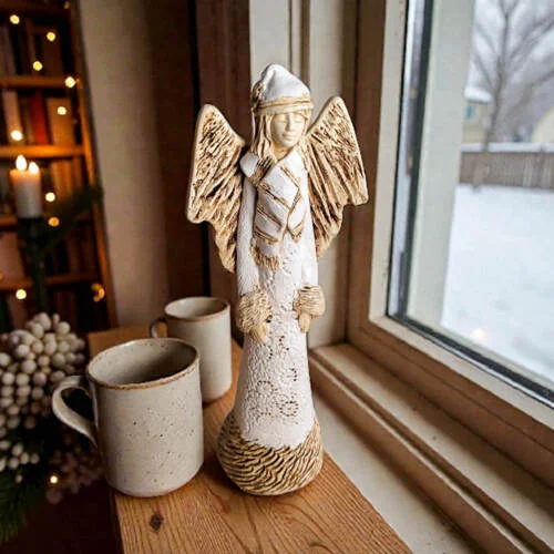 Anioł Abdiel - biały -  35 x 15 cm figurka dekoracyjna gipsowa