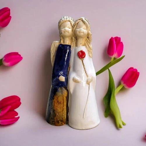 Anioł Apple & Ella - granat turkus -  18 x 10 cm figurka dekoracyjna gipsowa