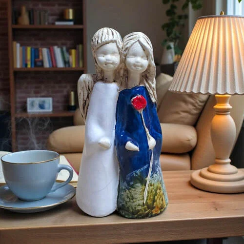 Anioły Apple & Ella - biały granat -  18 x 10 cm figurka dekoracyjna gipsowa