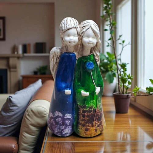 Anioł Apple & Ella - granat zielony -  18 x 10 cm figurka dekoracyjna gipsowa