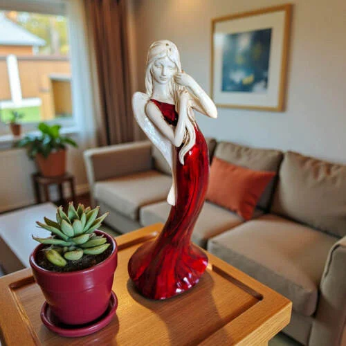 Anioł Elise - jasny brąz -  35 x 15 cm figurka dekoracyjna gipsowa