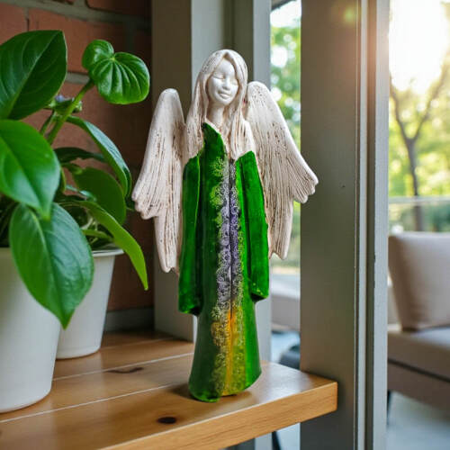 Anioł Julia Art - zielona -  27 x 14 cm figurka dekoracyjna gipsowa