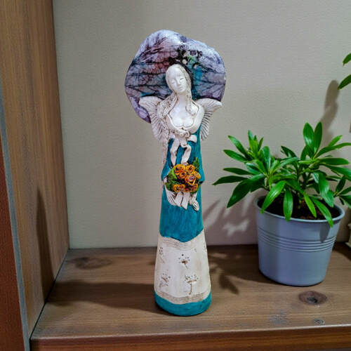 Anioł Mabel - turkus -  47 x 18 cm figurka dekoracyjna gipsowa