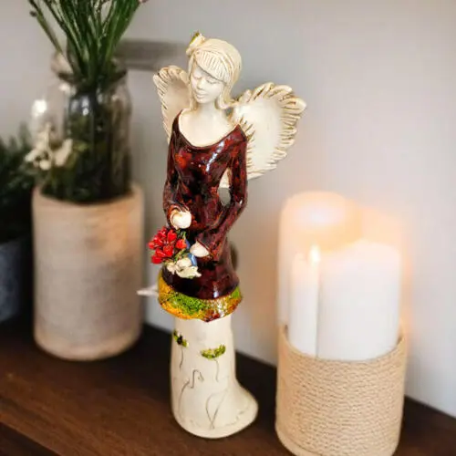Anioł Mia - brąz -  40 x 16 cm figurka dekoracyjna gipsowa