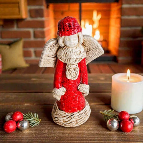 Aniołek Naya - czerwony -  15 cm figurka dekoracyjna gipsowa