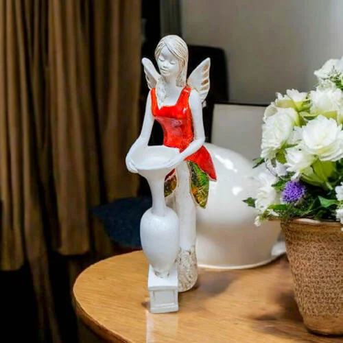 Anioł Suri - czerwony -  32 x 15 cm figurka dekoracyjna gipsowa